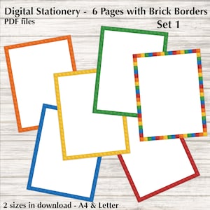 Building Blocks-Bricks Style - 6 Page Frames - Set 1 - both A4 and 8.5x11&quot; sizes, Printable PDF Digital Papers, Instant Download