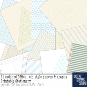 Abandoned Office - Old Style School and Office Paper Stationery - A4 and 8.5x11" (US letter) size, Printable PDF, Instant Download