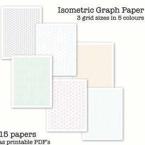 15 Isometric Graph Papers - Isometric drawing Paper - Digital Graph Paper - A4 and 8.5x11&quot; (US letter) size, Printable PDF, Instant Download