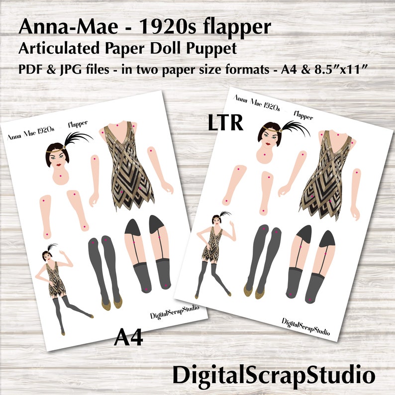 Anna Flapper Articulated Paper Doll: 1920s Flapper Anna-mae, Pantin, Pdf(digital DIY ...
