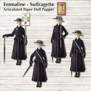 Emmaline Suffragette - Gliedergelenkpuppe Puppe, Gliederpuppe Pantin, Digitales DIY, printable Download