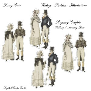 Vintage Regency Couples Illustration: Fussy Cut Fashion Ephemera (Digital Download)