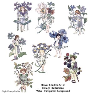 Blumen Kinder Junk Journal Clipart Set 2 - Botanische Pflanzenwelt, Vintage Illustrationen, Clip Art Set 2