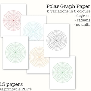 15 papeles cuadriculados polares - Papel cuadriculado circular - Papel cuadriculado digital - Tamaños A4 y 8,5 x 11" (carta de EE. UU.), PDF imprimible, descarga instantánea