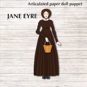 Jane Eyre à Thornfield Hall - marionnette de poupée en papier articulée - téléchargement imprimable instantané, pantin, bricolage numérique