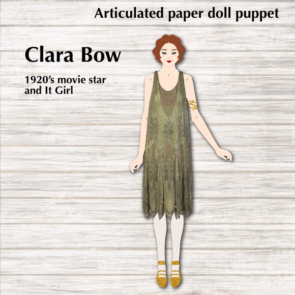 1920s It Girl Clara Bow Flapper Party Girl - Articulated Paper Doll Puppet, Jointed paper doll Pantin, Digital DIY, Printable Download