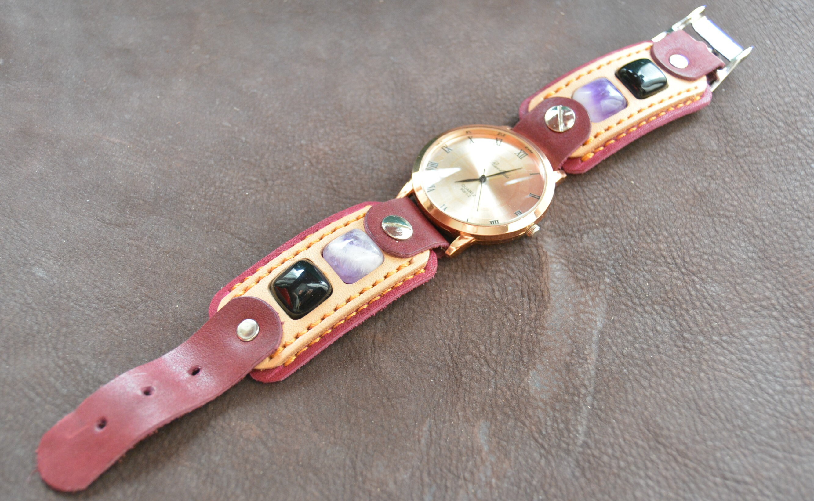 Leather watch strap Genuine Leather Watch Band Handmade Etsy