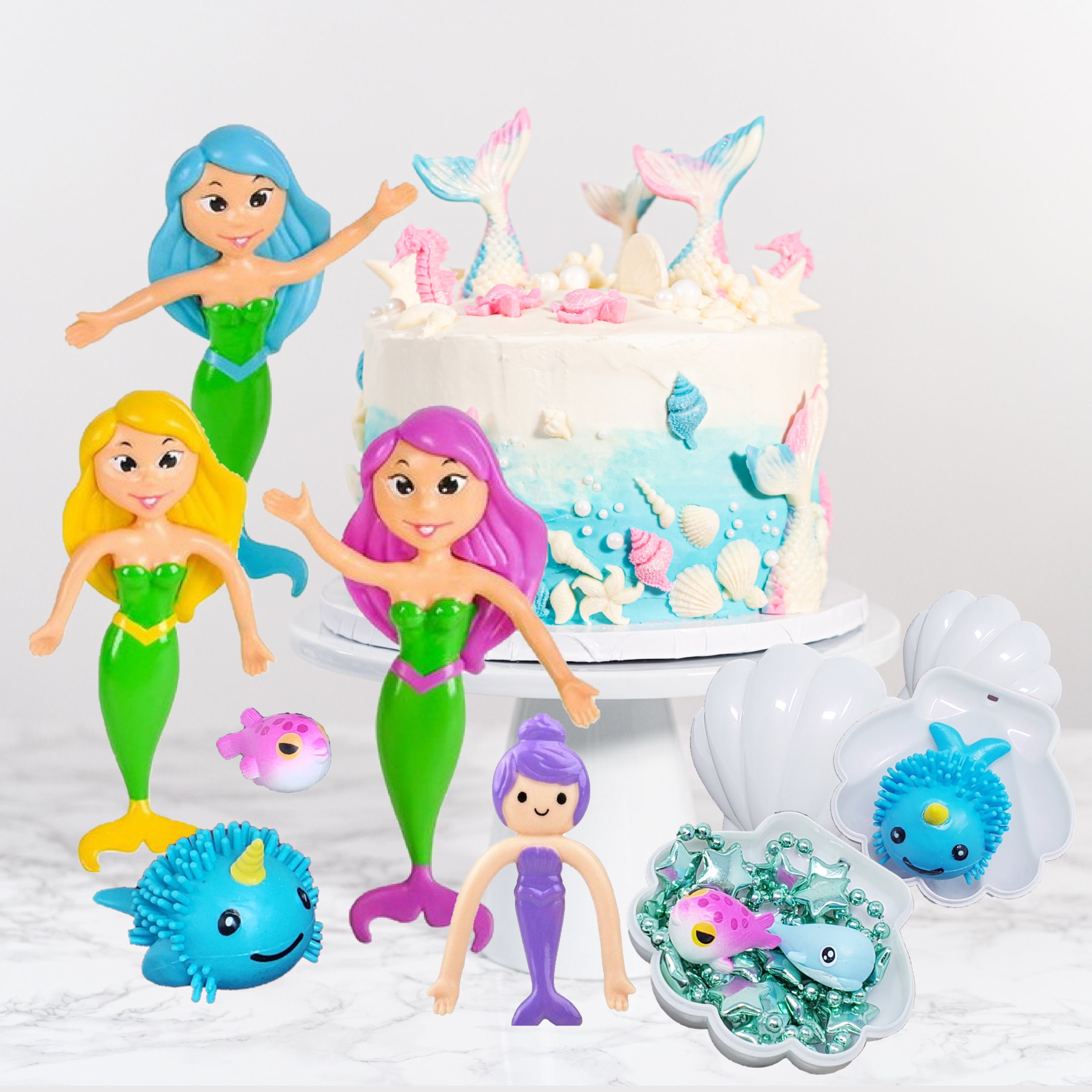 42 Pcs Bulk Undersea Party Favors, Pinata Fillers With Mermaids, Narwhals, Seashells, Starfish