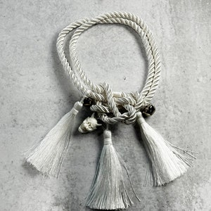 Oni Mask - White with White Tassels - VIP Rope Knot Charm - Good Luck Charm - JDM Car Charm