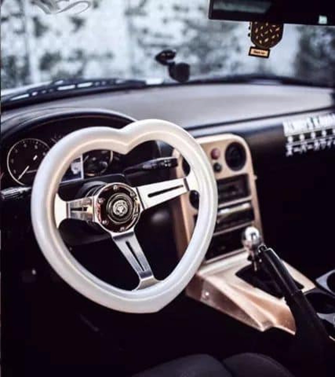 JDM Racing Sport Heart Steer Wheel White Carbon Look Heart Shape Steering  Wheel with Anime Horn Button - AliExpress