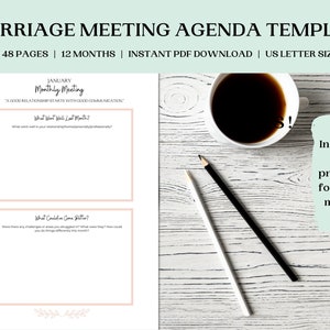 Marriage Meeting, Couples Meeting, Marriage Meeting Agenda, Marriage Meeting Template, Couple Planner, Relationship Journal