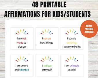 Kids Affirmations for School | Positive Affirmations for Kids Classroom, Digital Affirmation Cards, Printable Kids Affirmation Cards