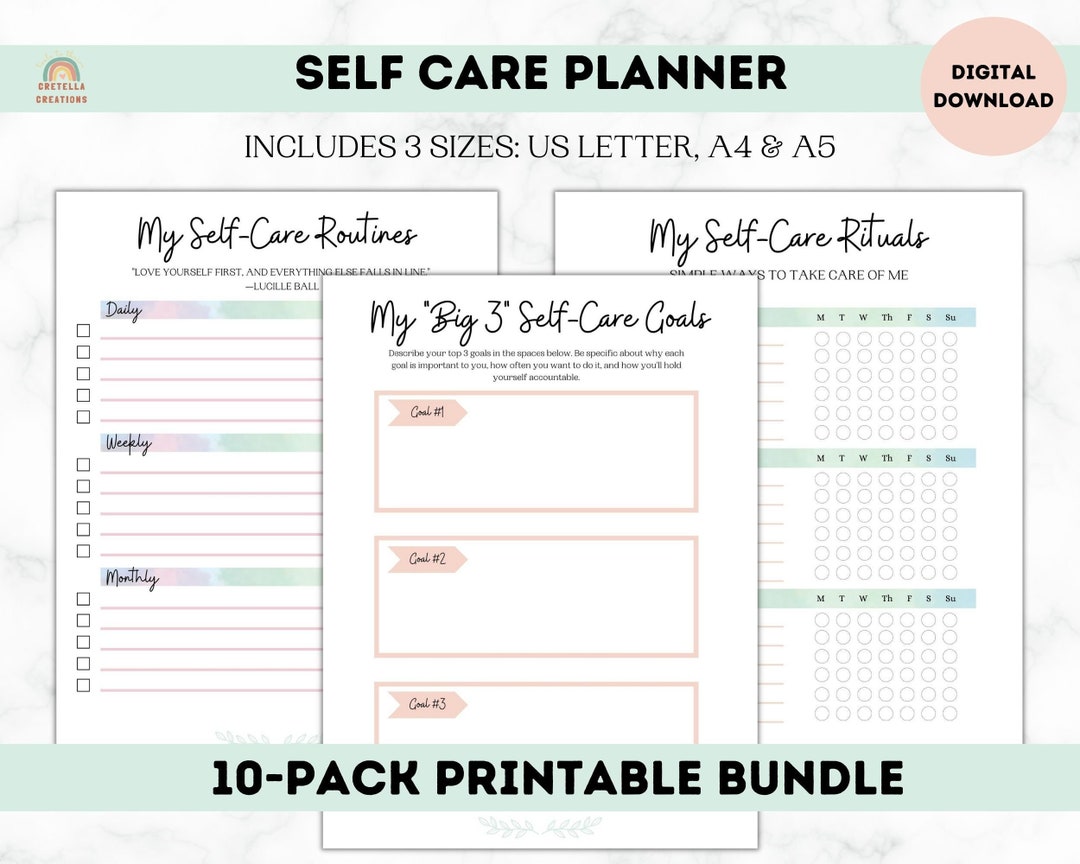 Self Care Planner Checklist for Mental Health & Wellness, Self Care ...