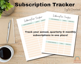 Subscription tracker, Expense Tracker, Subscription printable, Subscription template, Home Management, Budget Planner, Budget Planning