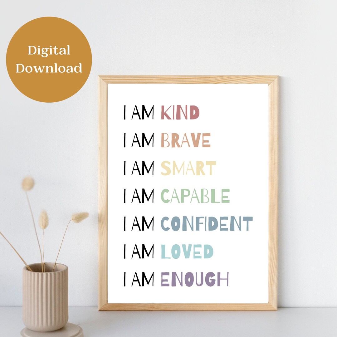 Affirmation Wall Art for Kids, Affirmation Wall Art Printable, I Am ...