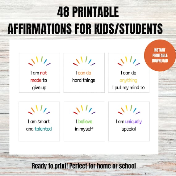 Kids Affirmations for School | Positive Affirmations for Kids Classroom, Digital Affirmation Cards, Printable Kids Affirmation Cards