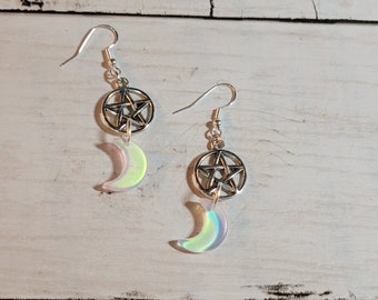 Moon Pentagram Earrings | Witchy Goth Gift