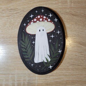 Cottagecore Hand painted Ghost Mushroom Wall Decor Plaque