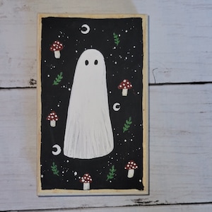 Cottagecore Hand painted Ghost Goth with Mushrooms Wall Decor Plaque