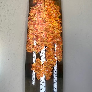 Autumn Birch Grove. Hand Painted Fall Forest Scene on Wine Barrel Staves