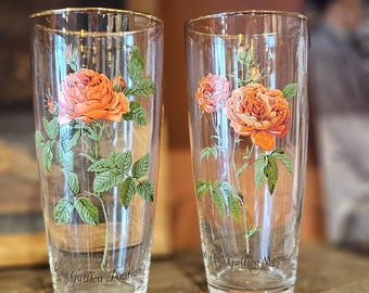 Vintage Floral Roses Drinking Glasses 1950's