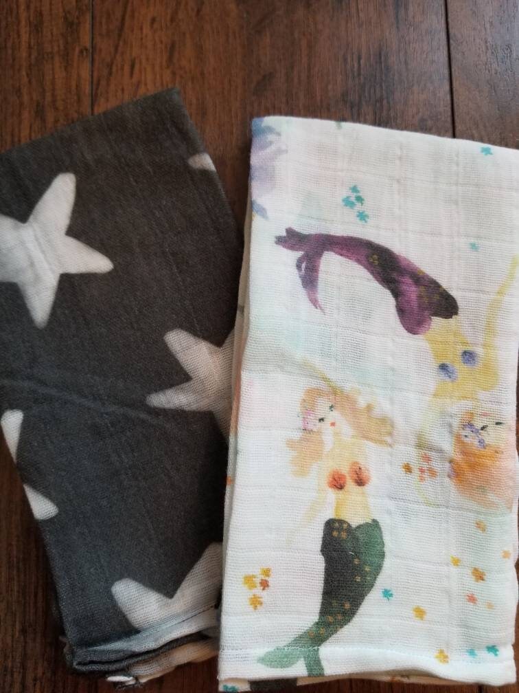 Starfish mermaid baby swaddle and burp cloth set Etsy