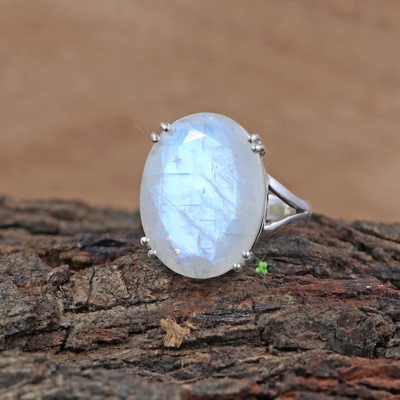Bague Argent Sterling 925 Avec Pierre De Lune Arc-en-ciel – Idéale Pour Fiançailles, Anniversaire Ou Cadeau Romantique