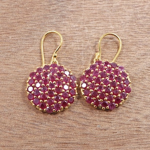 Treat Yourself Today With This Beautiful Pair Of Earrings- 925 Sterling Silver Earrings Of Ruby- Gold Plated Ruby Earrings- Gift For Her