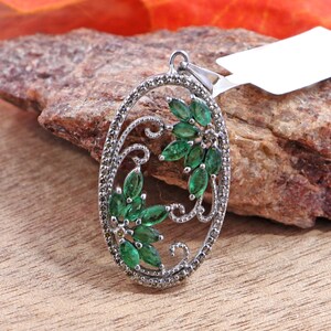 Emerald Moissanite Flower Pendant: 925 Sterling Silver Birthstone