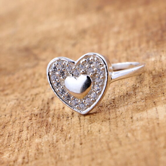 Cubic Zirconia Heart Ring: 925 Sterling Silver - Etsy