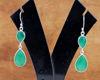 Beautiful Green Onyx Earrings- 925 Sterling Silver Earrings- Green Onyx Earrings- Green Onyx Drop Earrings- Dangle Earrings- Gift For Her