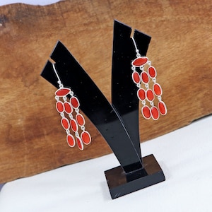 Beautiful Earrings Of Red Coral- 57 MM Drop Earrings Of Red Coral- 925 Sterling Silver Earrings Of Moonga- Praval Earrings- Gift For Her