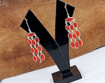 Orecchini pendenti in argento sterling con corallo rosso - Orecchini Moonga Praval da 57 mm