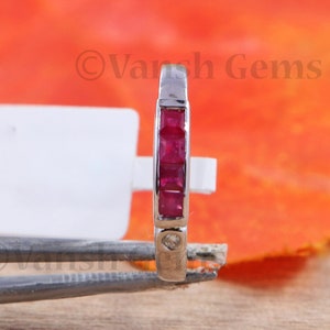 Sterling Silver Ruby Moissanite Channel Band Ring, Pink Gemstone Jewelry