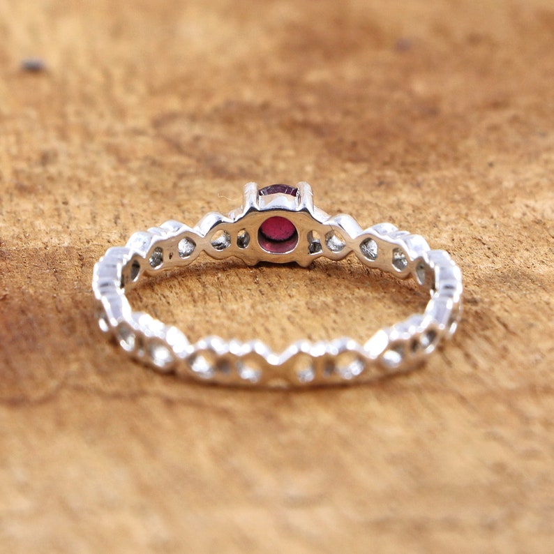 Designer Finger Band Of Ruby 925 Sterling Silver Ring Of Ruby 4 MM Round Ruby Ring July Birthstone Ruby Silver Ring For Love Ones