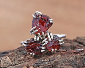 Rough Garnet Ring 925 Sterling Silver Raw Gift for Her