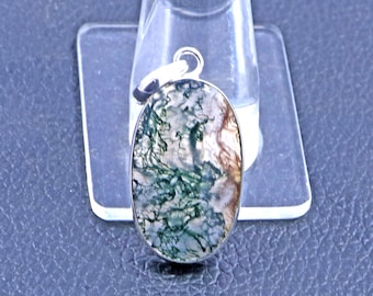 Moss Agate 925 Sterling Silver Pendant - Handmade Jewelry
