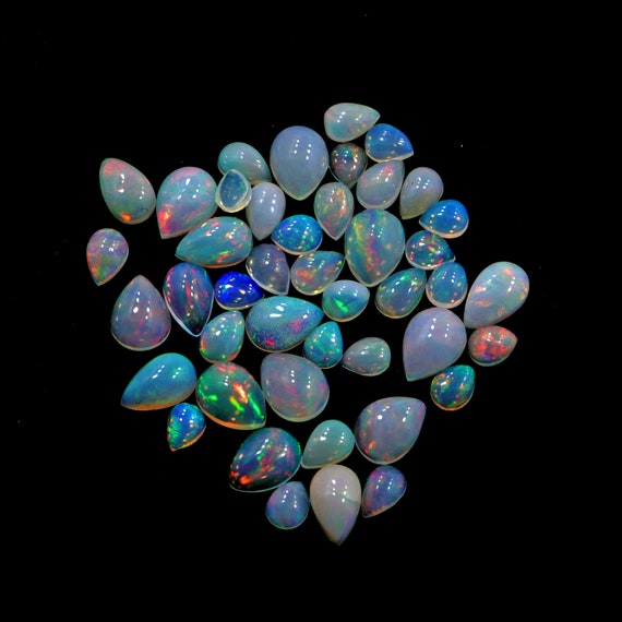Lot De 8 Cabochons Opale Welo Naturelle D'Éthiopie, 1,20 Carats, Blanc Multicolore