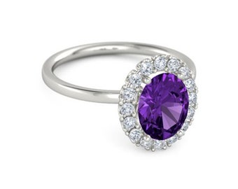 Oval Amethyst Ring: Sterling Silver with Cubic Zirconia