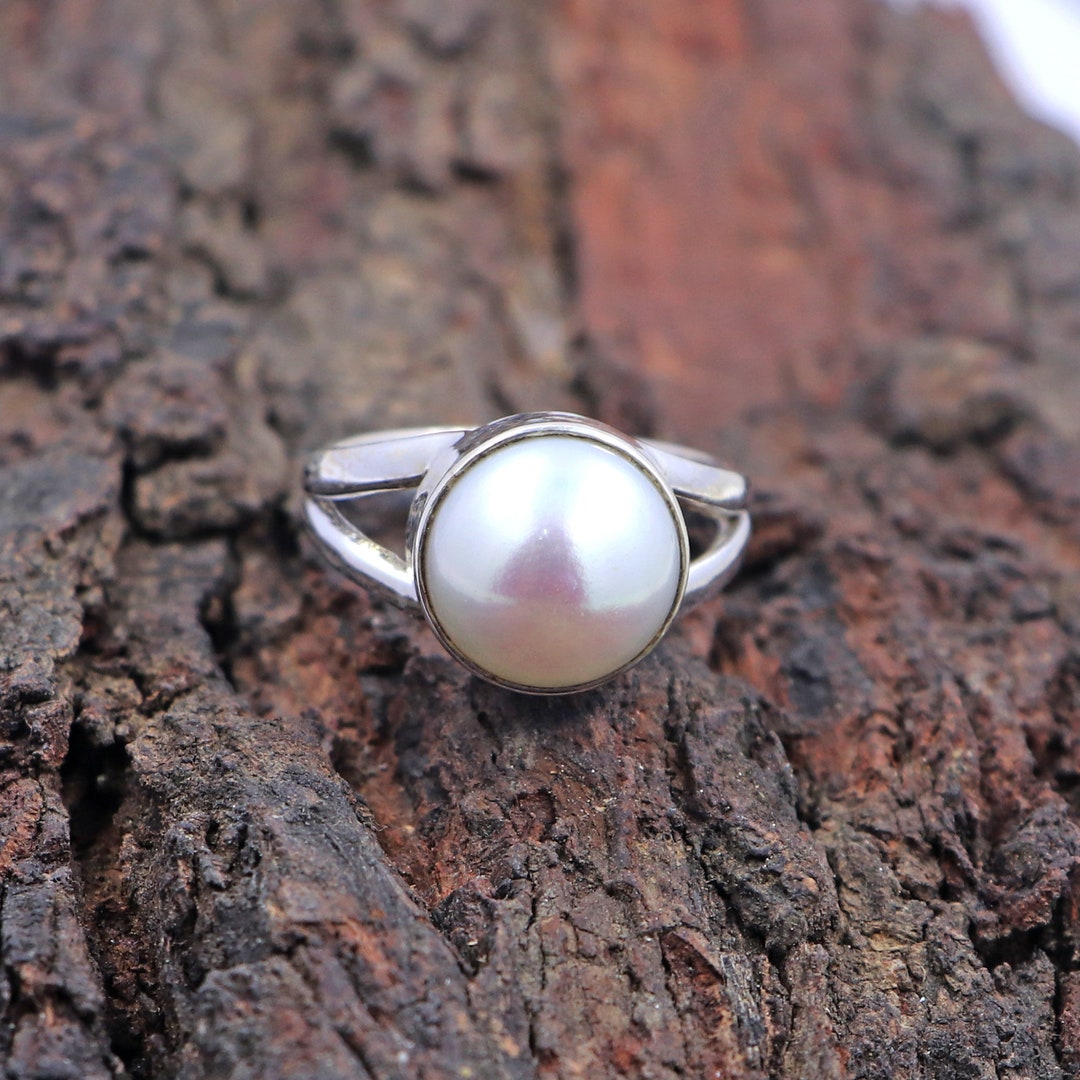 White Round Coin Pearl Ring in 925 Sterling Silver Freshwater Pearl Ring Handmade Pearl Ring Birthstone Ring Gift for Her Etsy Ireland