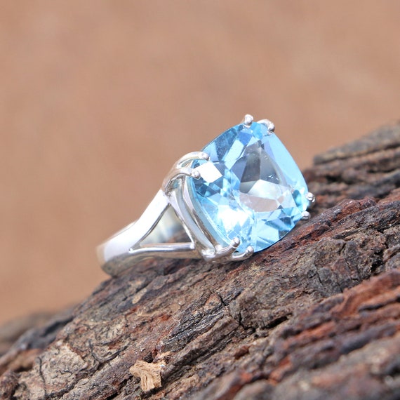 Amazing 13 MM Cushion Cut Blue Topaz Ring for Special One