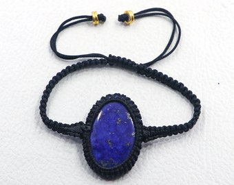 Handmade Macrame Bracelet with Oval Lapis Lazuli Stone