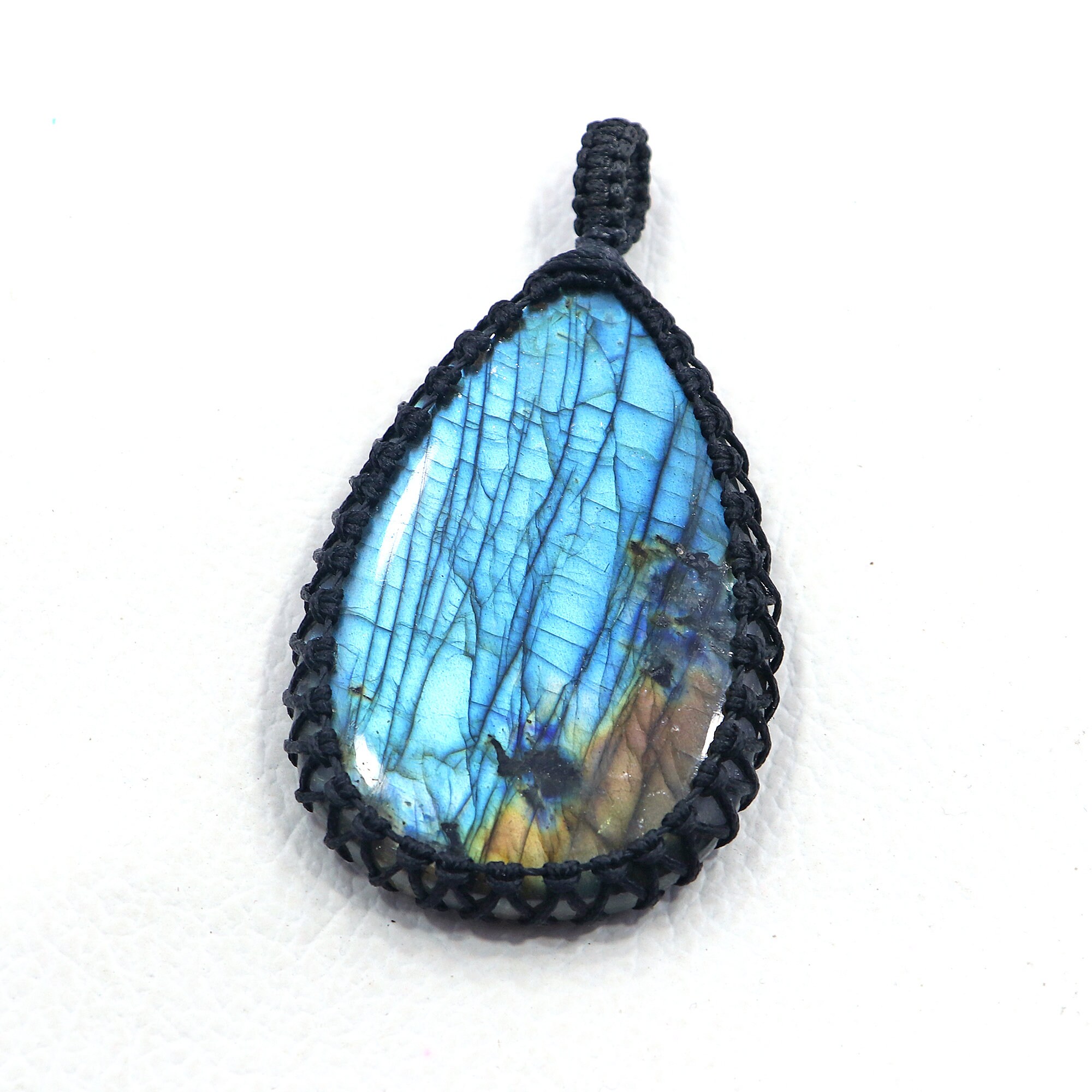 ラブラドライト マクラメペンダント：ペア ボヘミアン ネックレス (44