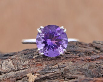 Sterling Silver Amethyst Ring: 12mm Round, February Birthstone