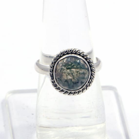 グリーンモスアゲートリング：925スターリングシルバー、ハンドメイド