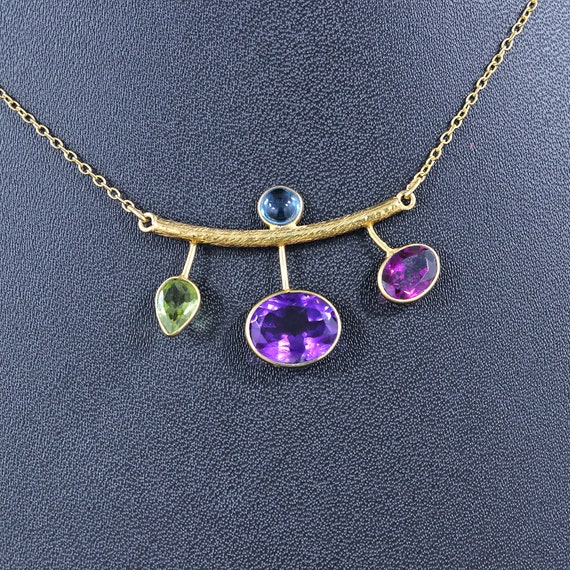 Collier Argent Avec Grenat Et Topaze Blanche - Pendentif Fleur - N8429 - Neuf Sans Emballage