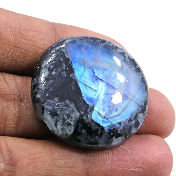 レインボームーンストーンカボション：33 mmラウンドラブラドライト