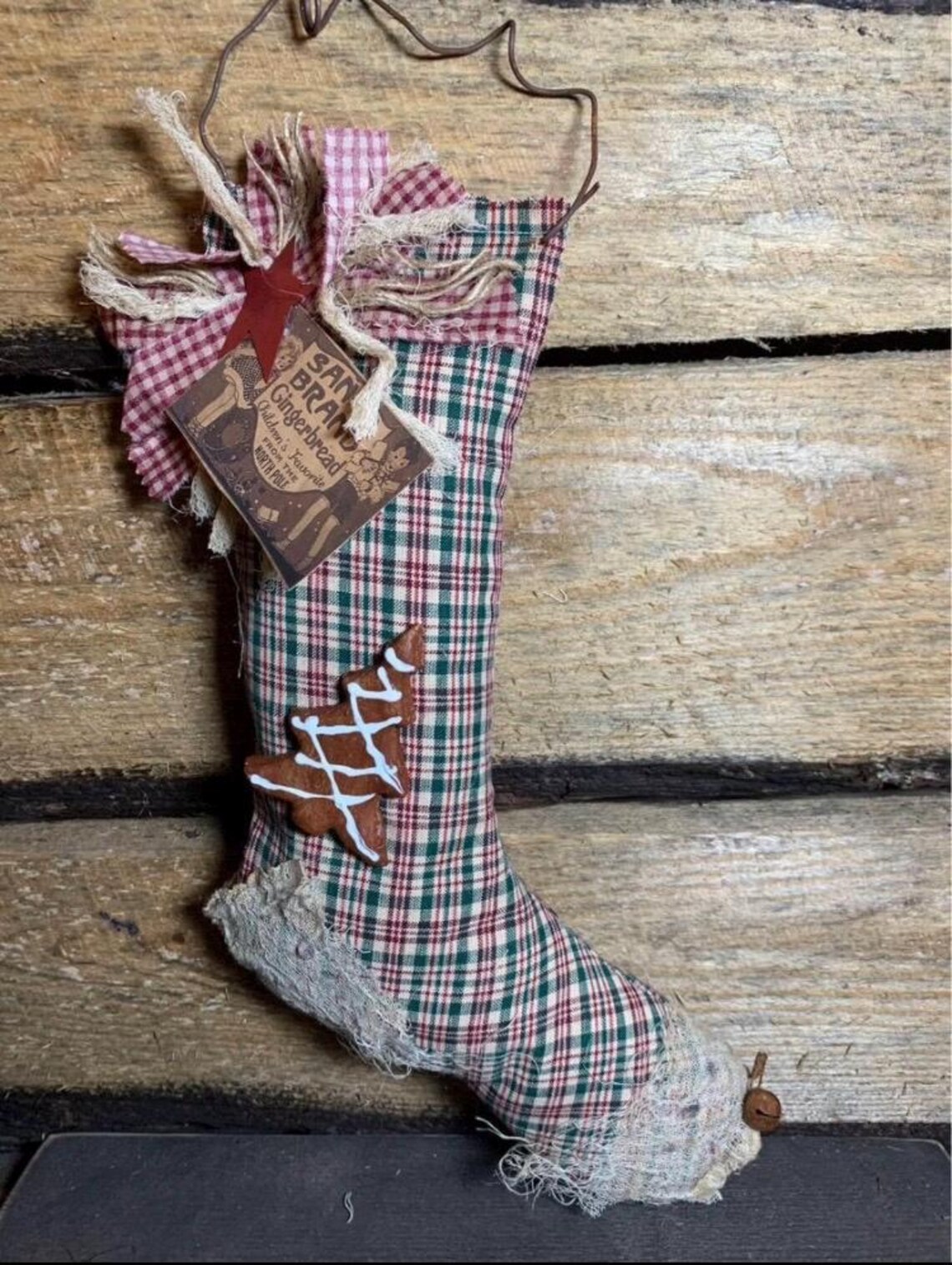 Primitive Rustic Christmas Stocking With Gingerbread Tree - Etsy