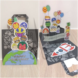 Plantilla de color - Tarjeta emergente de caja de regalo de superhéroe