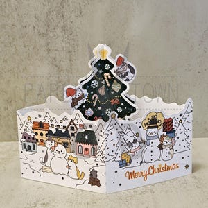 Color Template - 3D Cat Christmas Tree Pop Up Card